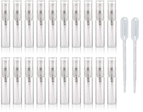 Enslz Lot de 20 flacons vaporisateurs vides en verre transparent de 5 ml rechargeables pour le voyage, transparent, 5ml