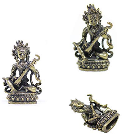 Gandhanra Tibetische Tantrische Mini Buddha Statue-sarasvati,handgeschnitzt aus Nepal,Antik Messing Optik,Figuren Zum Sammeln,Meditieren,Dekorieren