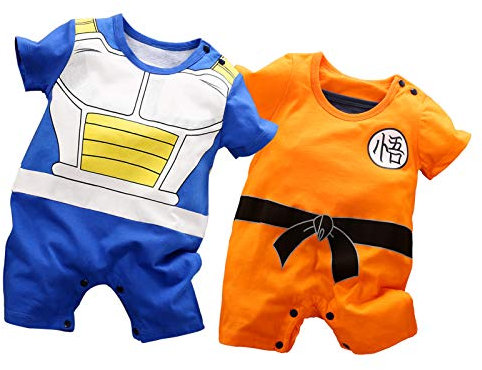 IURNXB Paquete 2 Mamelucos para Bebés Niños Lindo Recién Nacido Algodón Mono Infantil Ropa de Cosplay Dibujos Animados (6-9 Meses, Azul/Naranja)