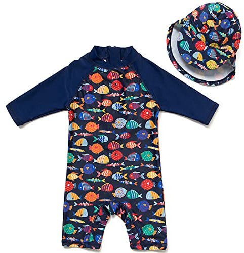 upandfast Baby-Strandbadeanzug mit Langen Ärmeln(Bunter Fisch,6-9 Monate)