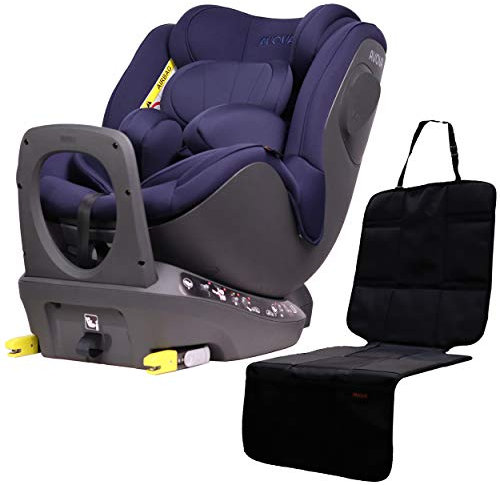 AVOVA Sperber-Fix i-Size Atlantic Blue drehbarer Kindersitz + Autositzschutz | Premium-ISOFIX-Kindersitz Gruppe 0+, 1 | Geeignet für Kinder von der Geburt an von 40 bis 105 cm, ca. 20 kg