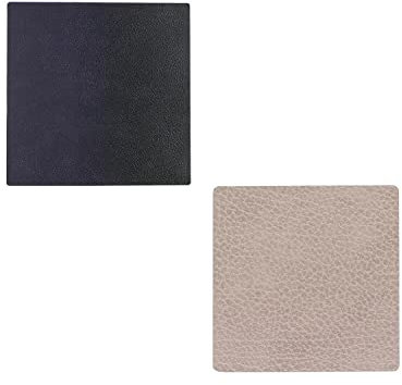 LindDNA Glasuntersetzer Square wendbar aus recyceltem Bull Leder in der Farbe Warm Grey/Black mit Einer Größe von 10x10cm, 990288