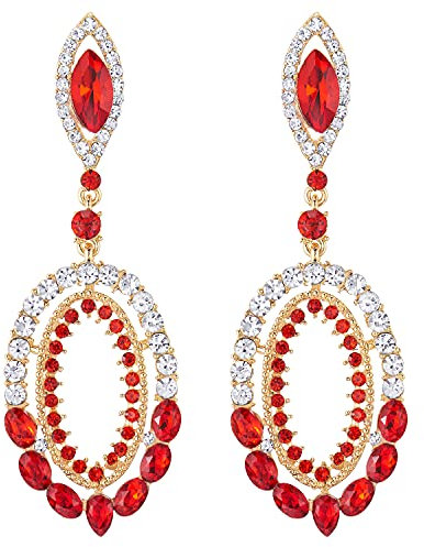 Fête Robe de Soirée Victorien Marquise Rouge Cristal Strass Cluster Ovale Grande Or Statement Boucles Clous d'oreilles
