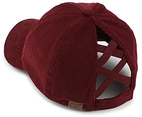 Funky Junque Criss Cross Hat Damen Baseball Cap Distressed Pferdeschwanz Unordentlicher Dutt Trucker Ponycap, Cord, Berry, Einheitsgröße