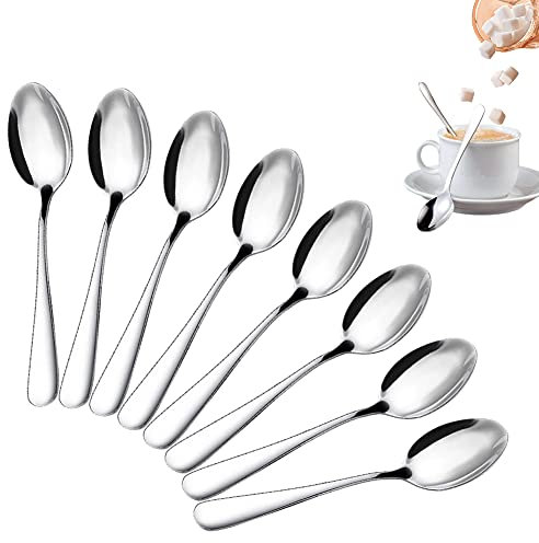 AYEUPZ Cuillère à café, huit cuillères à café argentées de 13,5 cm, petite cuillère en acier inoxydable, utilisée pour le thé, les desserts, les gâteaux, les apéritifs, les expresso, (AD-11)