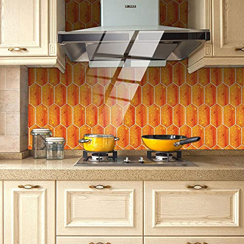 Tile Stickers Burn Orange PVC Self Adhesive Wall and Floor Tiles - Heat Resistant Peel and Stick for Kitchen and Bathroom - 24 Pieces
