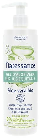 NATESSANCE | GEL D’ALOE VERA | Rafraîchit & Hydrate la peau | Aloe Vera Bio | Visage – Corps – Cheveux | Texture gélifiée – Sensation de fraîcheur | 99% d’ingrédients d’origine naturelle | 400 ml