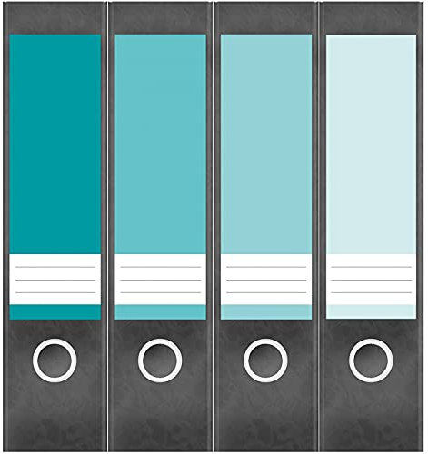 Etiketten für Ordner | Farben Mix Türkis Hellblau | 4 breite Aufkleber für Ordnerrücken | Selbstklebende Design Ordneretiketten Rückenschilder