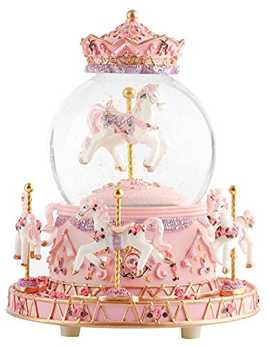 Musfunny Snow Globe Music Box for Girls: Crystal Ball Music Boxes with Color Changing LED Lights - Musical Carousel Gift for Girls Women Daughter Birthday Christening Valentine's Day