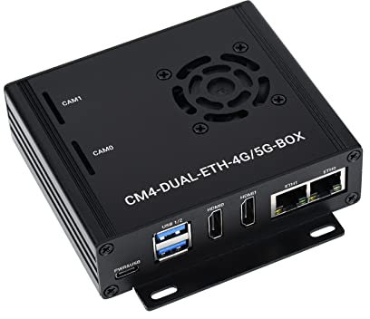 Waveshare Dual Gigabit Ethernet 5G/4G Mini-Computer Based On Raspberry Pi Compute Module 4 (NOT Included) with Metal Case and Cooling Fan
