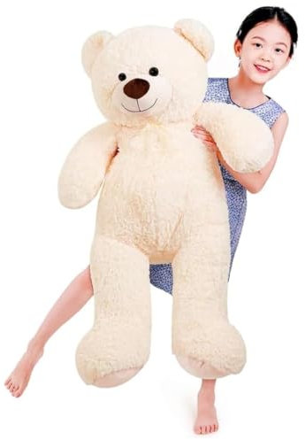Ours en Peluche géant XXL avec Yeux en Boutons de 110 cm - Grand Ours en Peluche Doux - Cadeau d'anniversaire, de Saint-Valentin ou de Noël (1,1 m, Beige)