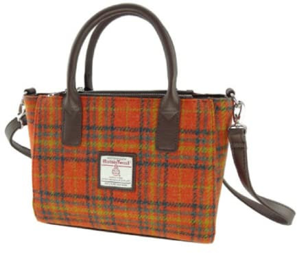 Glen Appin Harris Tweed Tote Handtasche - LB1228 Brora, Col 108 Orange Check, Small