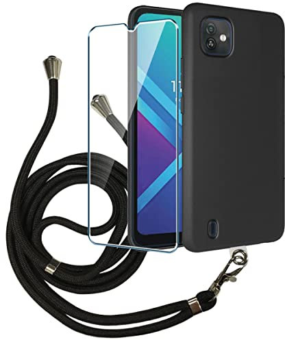PZEMIN Handykette Handyhülle für Wiko Y82 Hülle + 1X Gehärtetem Glas Filmschutz Schutzfolien - Silikon Soft Schwarz Fall TPU Leichte Protection Case Cover (6.10)