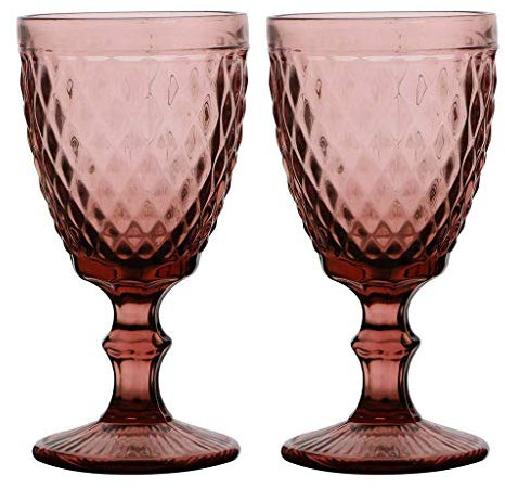 Set of 2 Wine Glasses Red Diamond Embossed Dishwasher Safe 270ml Wine Glass Goblets Alfresco Dining Glassware