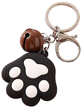 Porte-clés mignon pour femme - Patte de chien et chat - Petite cloche tendance - Pendentif à suspendre - Noir - Artisanat créatif et exquis