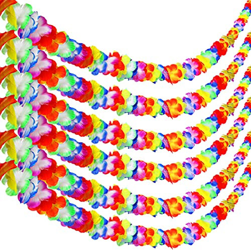 6 Stück 30 m insgesamt, mehrfarbig, hawaiianische Blumengirlande, Partydekorationen, Seidenstoff, Luau, Hibiskus, Blumengirlanden, bunt, hawaiianisch, tropische Partyzubehör