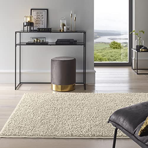 TacaHome Waschbarer Shaggy Teppich Langflor I Ideal auch als Badematte I Wohnzimmer Badezimmer Küche Flur Läufer | 60 x 90 cm Creme