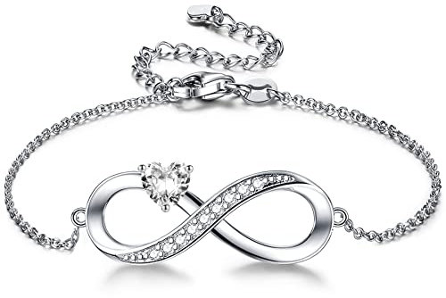 Armband Unendlichkeitszeichen, Infinity Armband Damen Silber 925 mit Herz Zirkonia Schmuck Geschenke Muttertag Geburtstag Weihnachten Valentinstag mit Geschenkbox für Freundin Frauen Mädchen Mama