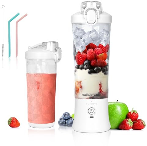 Portable Blender, VKYOZVA Personal Blender for Shakes and Smoothies, 240W with 6 Stainless-Steel Blades,USB Rechargeable Cup Travel Lid 2 Straws And Brush Home, Outdoor White
