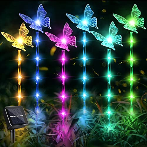 Solarlampen Für Außen 6er-Pack Solar Lichterkette Aussen, Solar Schmetterling Lichter Gartendeko für Draußen Draußen Solarleuchten für Garten, Terrasse, Weihnachten, Hochzeiten, Wasserdicht IP55