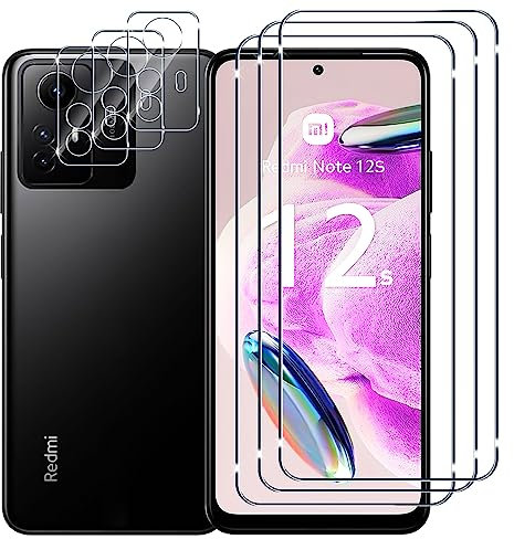 Lutree 3+3 Piezas Protector de Pantalla para Xiaomi Redmi Note 12S Cristal Templado con Protector de Lente de Cámara,Dureza 9H Anti-Arañazos Libre de Burbujas Cristal Templado para redmi note 12 s