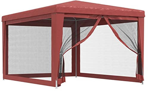 Rantry Partyzelt mit 4 Mesh-Seitenwänden Rot 3x4 m HDPE Model319235