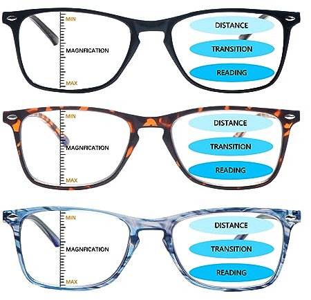 ZONLON 3 Pack Progressive Multifocal Reading Glasses Women Men, Blue Light Blocking Computer Readers with Spring Hinges (3 Multicolor, 3.50, multiplier_x)