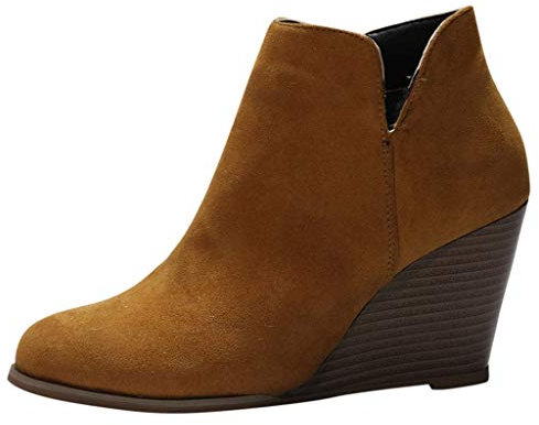 Berimaterry Stivaletti in camoscio con zeppa da donna Stivali invernali in camoscio Stivali corti con zeppa con cerniera, stivali invernali da donna alla caviglia Chelsea Boots, A marrone., 37 EU