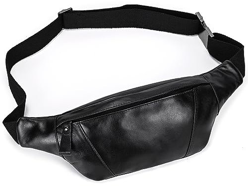 LUUFAN Echtes Leder Gürteltasche für Männer Mehrere Taschen Slim Fanny Pack Verstellbare Gürteltasche für Outdoor Running Wandern und Reisen, Schwarz