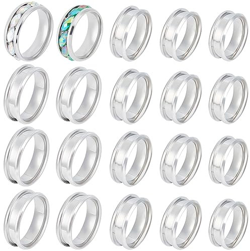 Beebeecraft 1 Box Mit 20 Stück 5 Größen Gerillte Inlay Ringe Edelstahl Breit Rund Leer Leere Kernfassungen Für Die Herstellung von Ehering Schmuck Größe 18~22