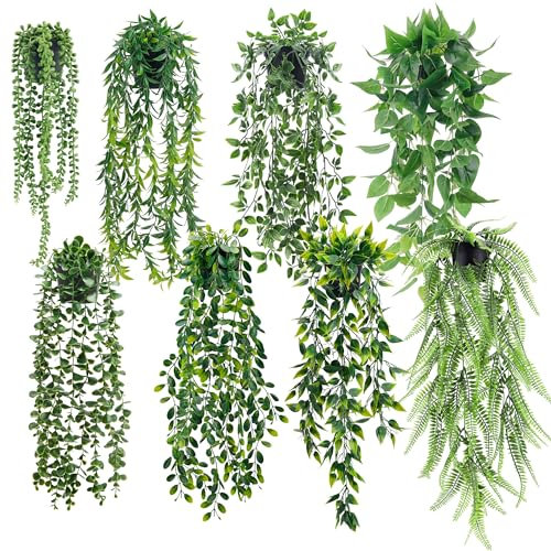 Der Rose Künstliche Eukalyptus-Ranken, künstliche Hängepflanzen, für Zimmer, Wandregal, Außendekoration, 8 Stück