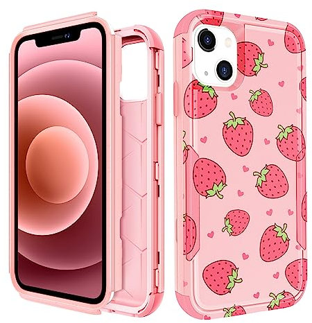 Pegmode for iPhone 15 Case - Heavy Duty Protective Designer Strawberry Cute Cartoon Hard Shockproof Bumper Phone Cases for Apple iPhone 15 for Girly Women Men Girls Boys Teens
