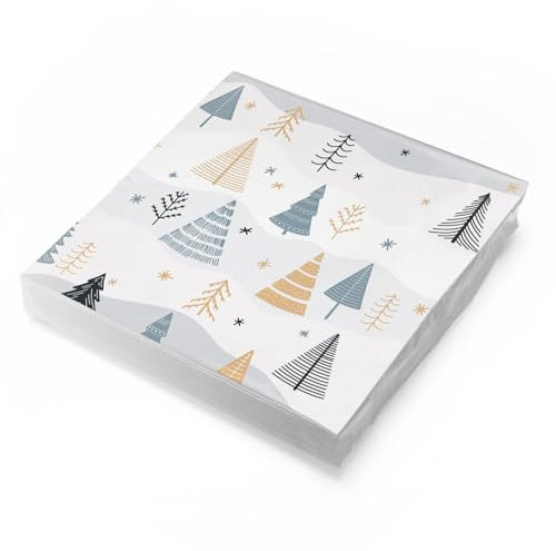 itenga Servietten Winter und Weihnachten 30 x 30cm 3-lagig 20 Stück für Weihnachten Weihnachtsfeier Wichteln und andere Feiern (Winterlandschaft mit Bäumen)