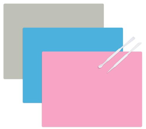 3 Pezzi Tappetino Silicone Per Impastare 40 X 30 Cm Tovaglietta Silicone Bambini Antiscivolo Tappetino In Silicone Alimentare, Antiaderente Tappeto Silicone Cucina Per Artigianato (Blu, Rosa, Grigio)