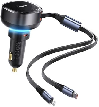 Car Charger Baseus Enjoyment USB-C with USB-C Cable and Lightning 60W (Black)