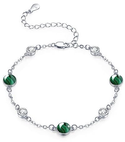 REDSUN Damen S925 Sterling Silber Malachit Armband Verstellbar Naturstein Freundschaftsarmband für Immer, Geschenk für Frauen und Mädchen