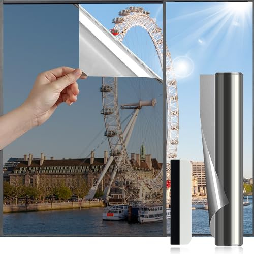 Antrect Heat Reflective Window Film Heat Blocking, Black Silver 110x200cm | Window Film Privacy Film for Glass Windows Anti Glare UV Blocking, Static Cling One Way Window Film Heat Control