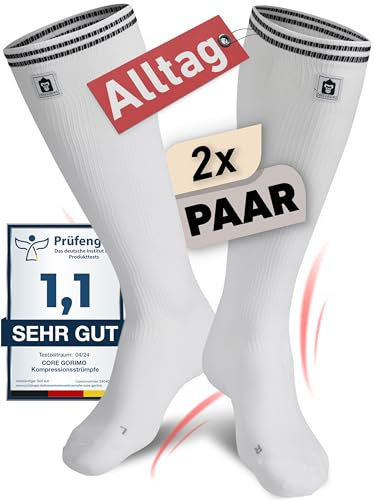 CORE GORIMO - 2 Paar - Kompressionsstrümpfe Herren & Damen - Atmungsaktiv - Stützstrümpfe & Kompressionssocken für stehende Berufe, Flug und Sport (35-38, Weiß)