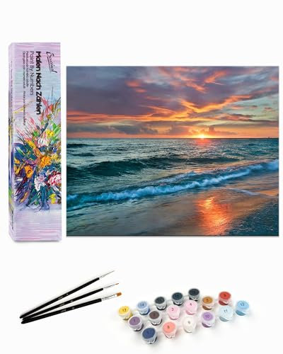 Bougimal Peinture par Numéro Adulte paysages avec Pinceaux et Acryliques Bricolage Peintures Kits, pour la Décoration Intérieure maison, Vagues, 28x35cm(sans Cadre)
