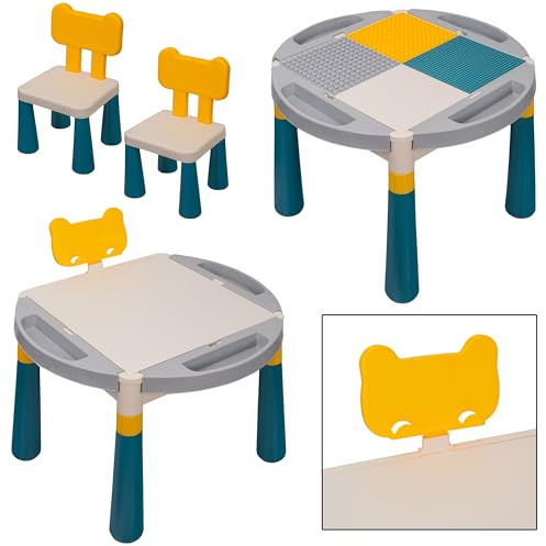 COIL Kindersitzgruppe, Kindertischgruppe, Kinderstuhl, Kindertisch, Kindermöbel, Material: PP+ABS, 2in1 – Blöcke oder Zeichnung (Bunt)