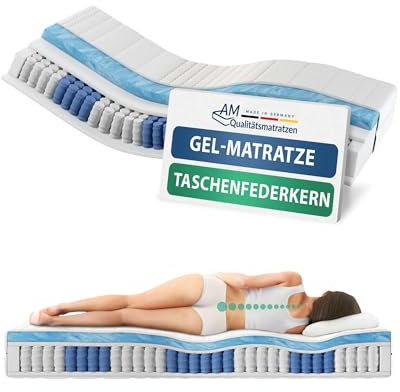 AM Qualitätsmatratzen Gelschaum Taschenfederkernmatratze 160x200cm H3 24cm - Made in Germany & Oeko TEX Siegel - 7 Zonen Gel-Federkernmatratze 160x200 mit 480 Federn & Lyocell Bezug