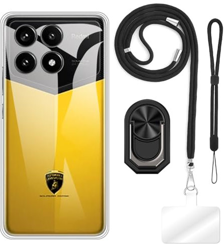 ESACMOT Schutzhülle für Xiaomi Redmi K70 Pro 5G Lamborghini (16,9 cm / 6,7 Zoll) + verstellbare Umhängebänder, weiche Handschlaufe und Fingerringhalter im Mecha-Stil mit Ständer
