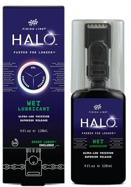 Finish Line HALO Wet Lube, Premium Fahrrad Kettenfett, 120ml Flasche Applikator & Ersatzpads, Schmierfett flüssig Allwetter für Fahrradkette, Kettenöl Antihaftbeschichtung, Bike & ebike Zubehör Kette