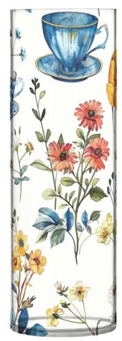 SKYSHU Teacup Flower Plastic Cylinder Flower Vase for Plants Bouquet, 1 Pack Unbreakable Tall Clear Vase for Wedding Centerpieces Home School Office Decor, 11.8 x 3.9 Inch