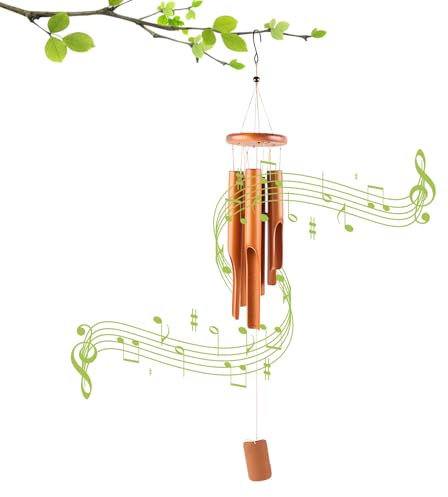 Bambus Windspiel, 6 Rohre Windspiel Garten, 75 cm Windspiele für Draußen Hängend Holz, Holz Draußen Glockenspiel einen S-Hafen, Bambus Deko für Garten, Hof, Terrasse