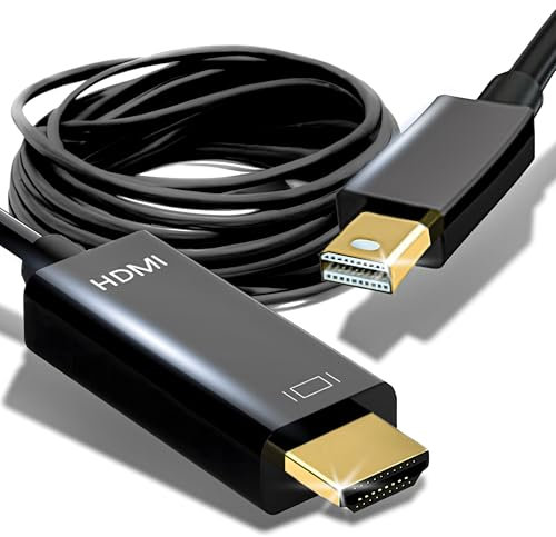 Retoo Adaptateur Mini DisplayPort vers HDMI 4K Mini Display Port vers HDMI femelle Compatible avec HDTV, moniteur, projecteur, bureau, surface, câble d'écran 1,8 m, noir