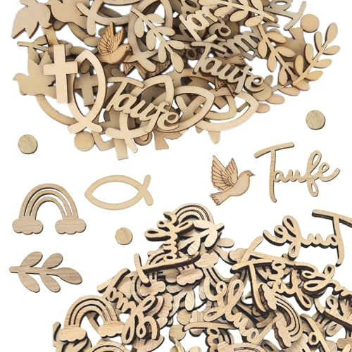 YanBous 180 Pezzi di Decorazioni per Battesimo, Decorazioni in Legno per Battesimo, Spargimenti per Comunione - Mestieri di Battesimo, Decorazioni da Tavola, Regali