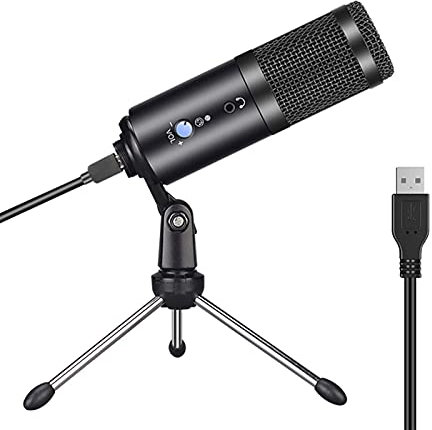 CWCQGH USB Microphone Gaming PC Condenser Microphone, Computer Karaoke Studio For Streaming Microphone Stand Pop-up Filter microphone (Black Kits a)