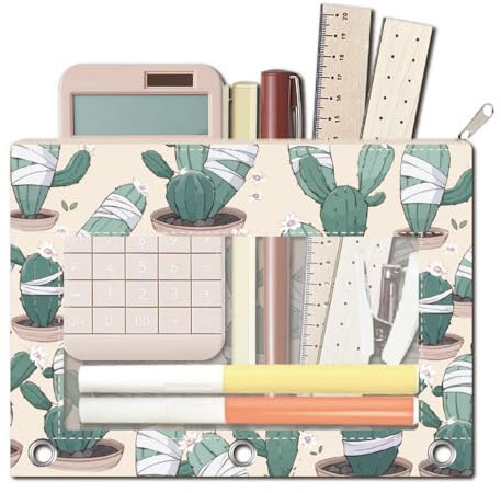 CRASPIRE 2Pcs Cactus Zippered Pencil Pouch for 3 Ring Binder Cloth Pen Case with Clear Window Pencil Bags for Binder Zipper Pencil Bag for School Office Supplies Writing Utensils