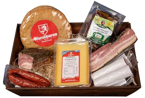 Schlemmerpaket mit Südtiroler Speck, Wurstgeschenk mit Käse, Geschenkkorb mit Salami und Schüttelbrot aus Südtirol Genuss Geschenk-Idee für Männer & Frauen oder als Wander-Brotzeit